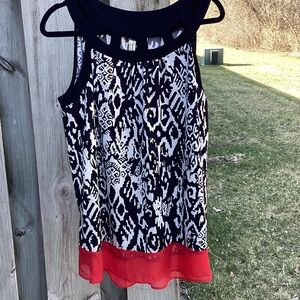 Sleeveless Printed Camisole with Red Hem